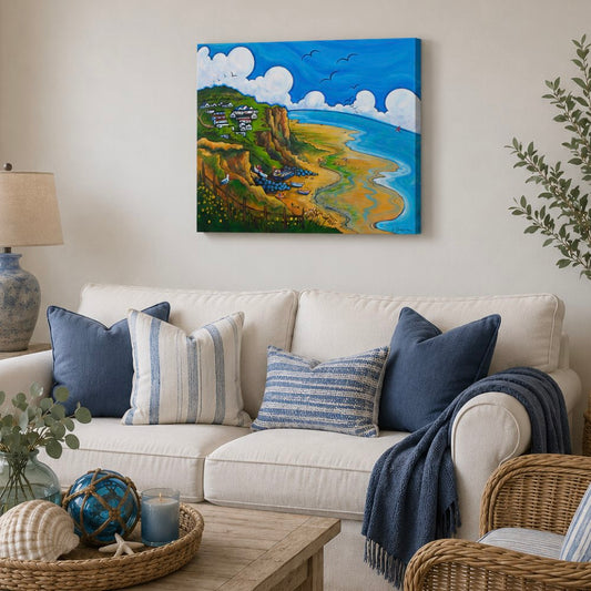 Original painting of East Runton Beach and caravan park.