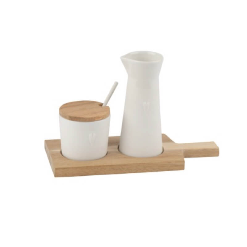 Milk and Sugar Set on Acacia Wood Board