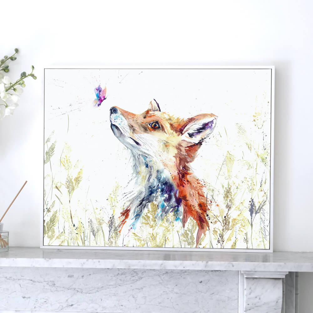 Fox & Butterfly | Framed Canvas Print