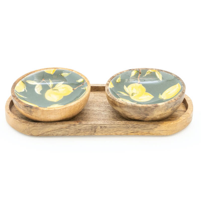 Set of 2 Wooden Dipping Bowls | Lemon