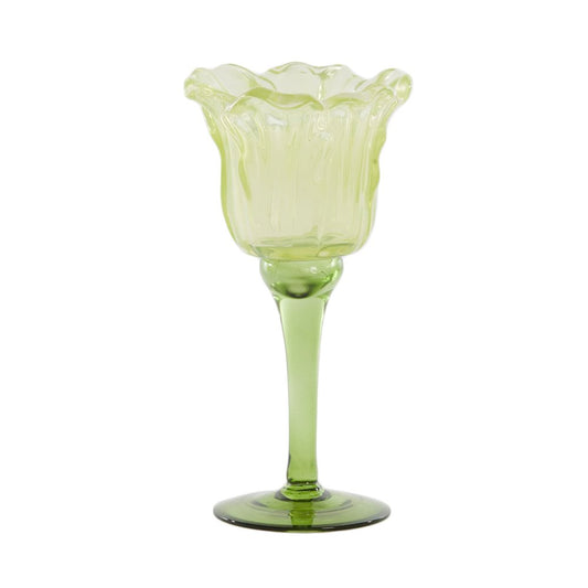 Green Glass Tulip Tea Light Holder