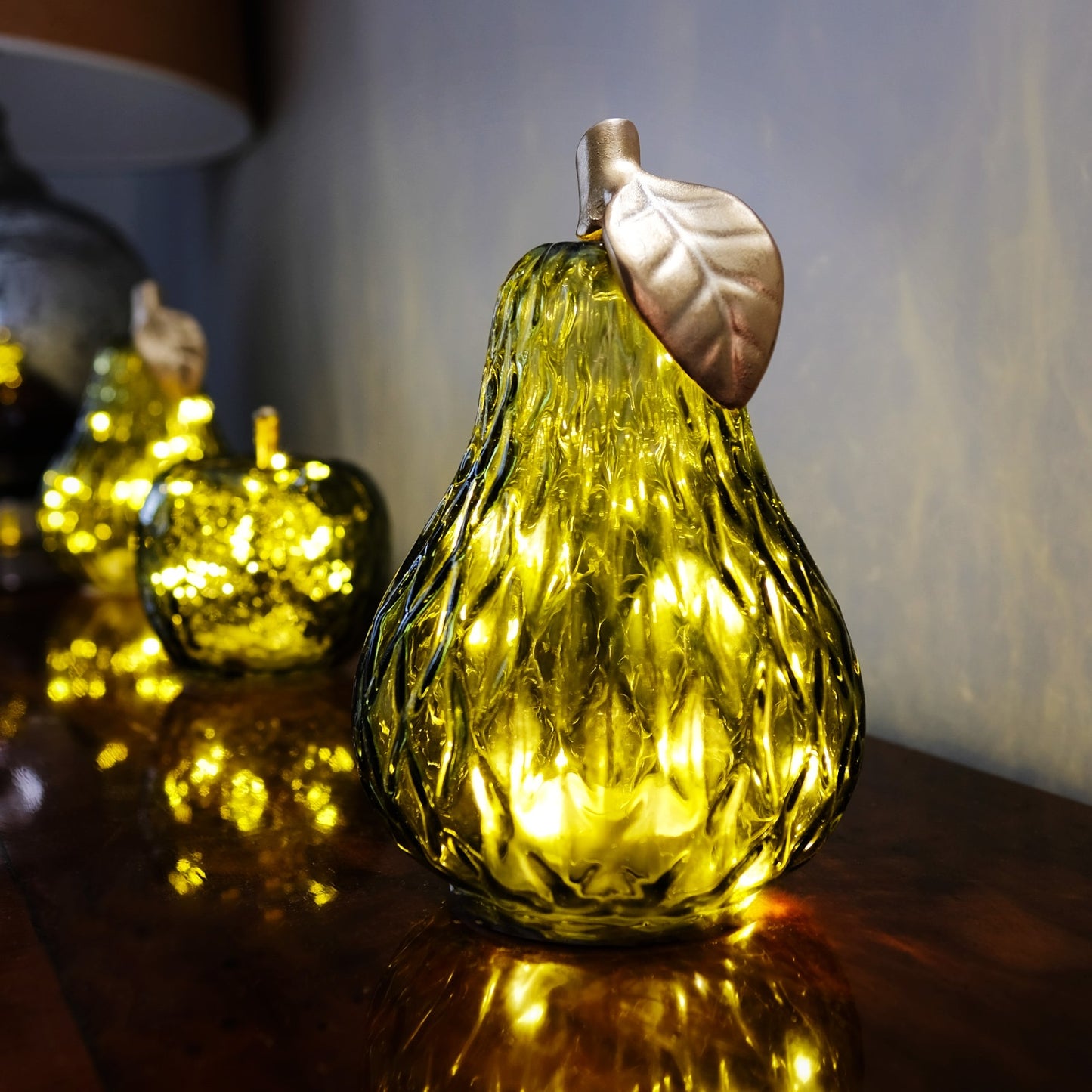 Green Glass LED Pear