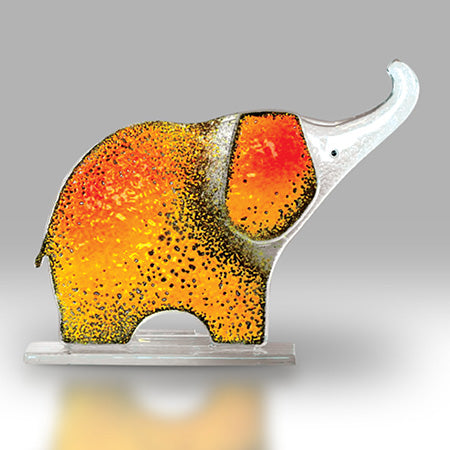 Yellow Fused Glass Elephant with Trunk Up