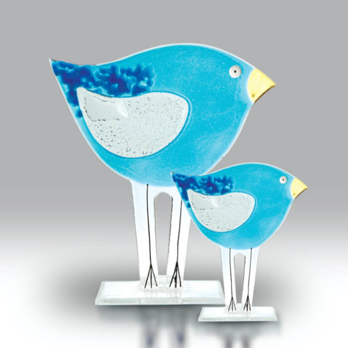 Small Blue Fused Glass Bird