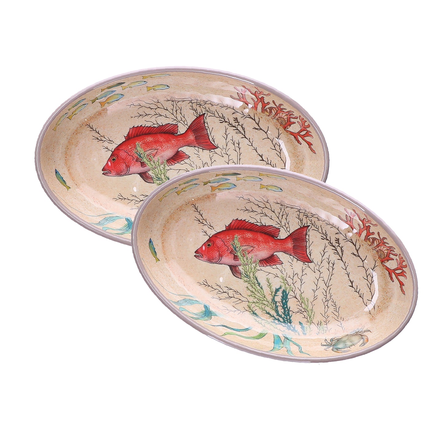 Sea Life Set of 2 Oval Plates