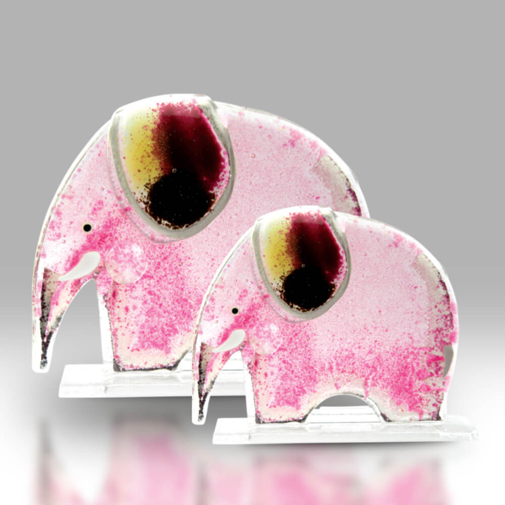 Small Glass Elephant Trunk Down | Pink | Red Lobster Gallery