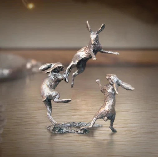 Miniature Bronze | Three Hares Dancing | Red Lobster Gallery