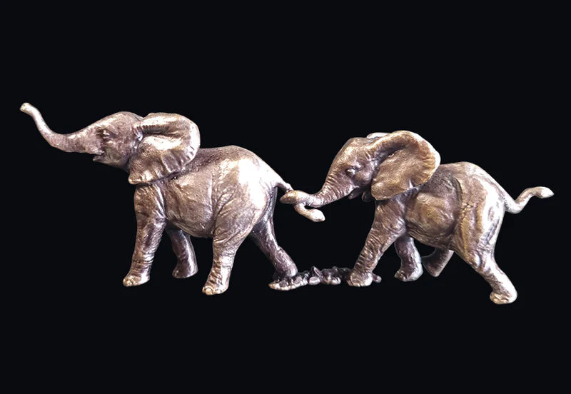 Miniature Bronze Elephant Pair