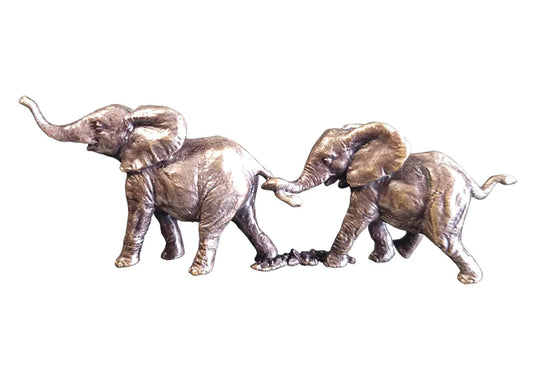 Miniature Bronze Elephant Pair