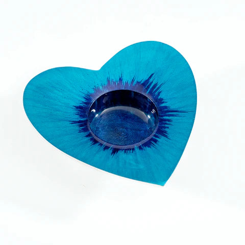 Brushed Blue Heart Tea Light Holder