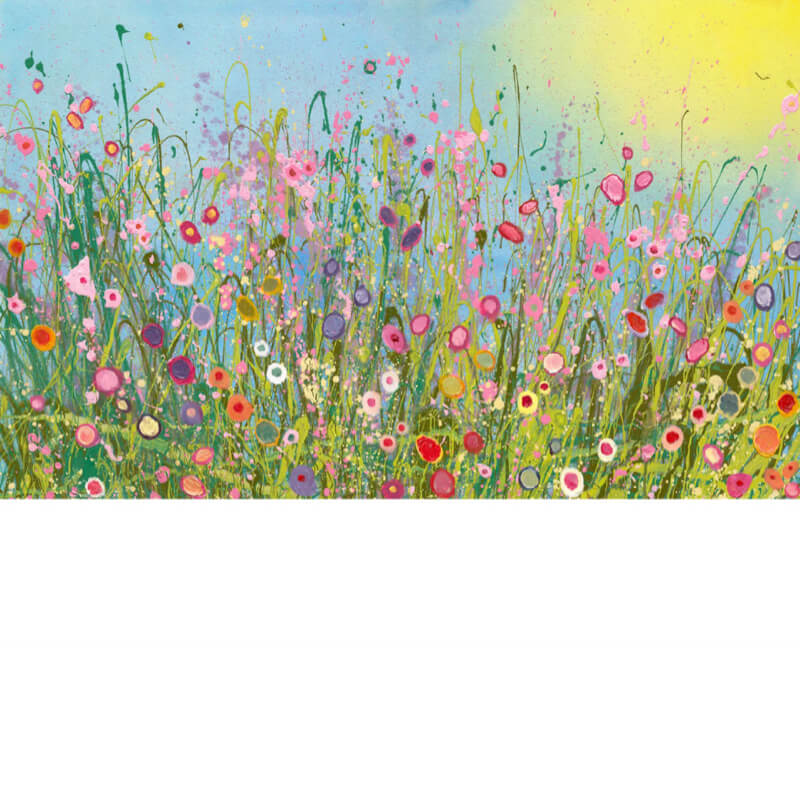 A vibrant limited edition print featuring a field of colorful flowers against a blue sky.
