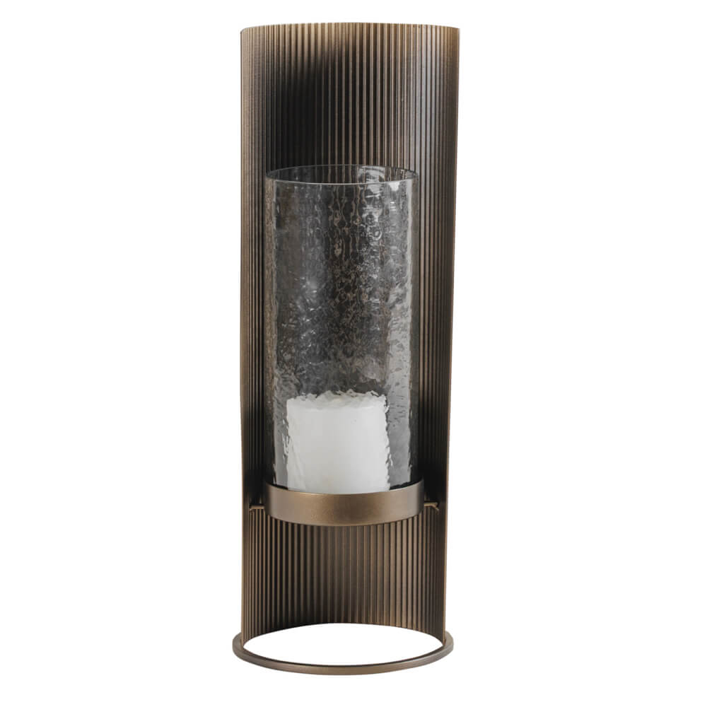 Ribbed Gold Hurricane Candle Holder