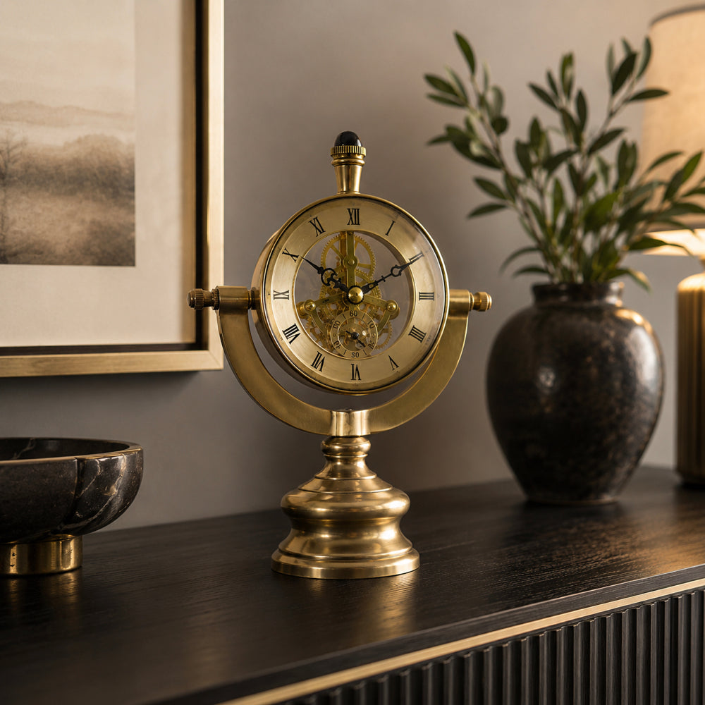 Antique Brass Skeleton Mantel Clock