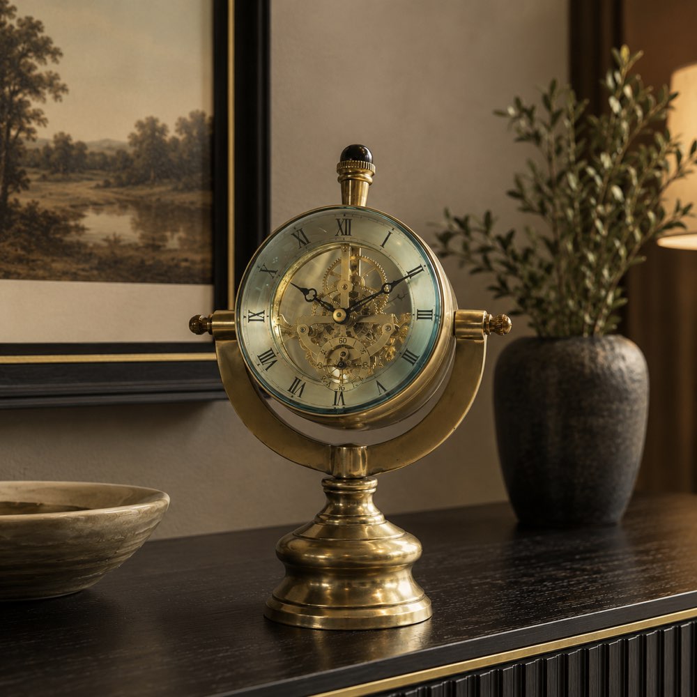 Antique Brass Skeleton Mantel Clock