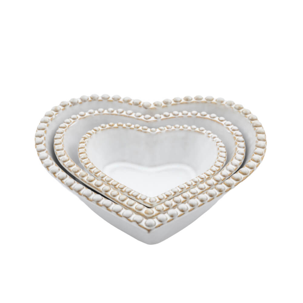 Beaded Ceramic Heart Bowl Set of 3