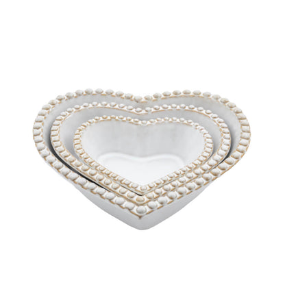 Beaded Ceramic Heart Bowl Set of 3