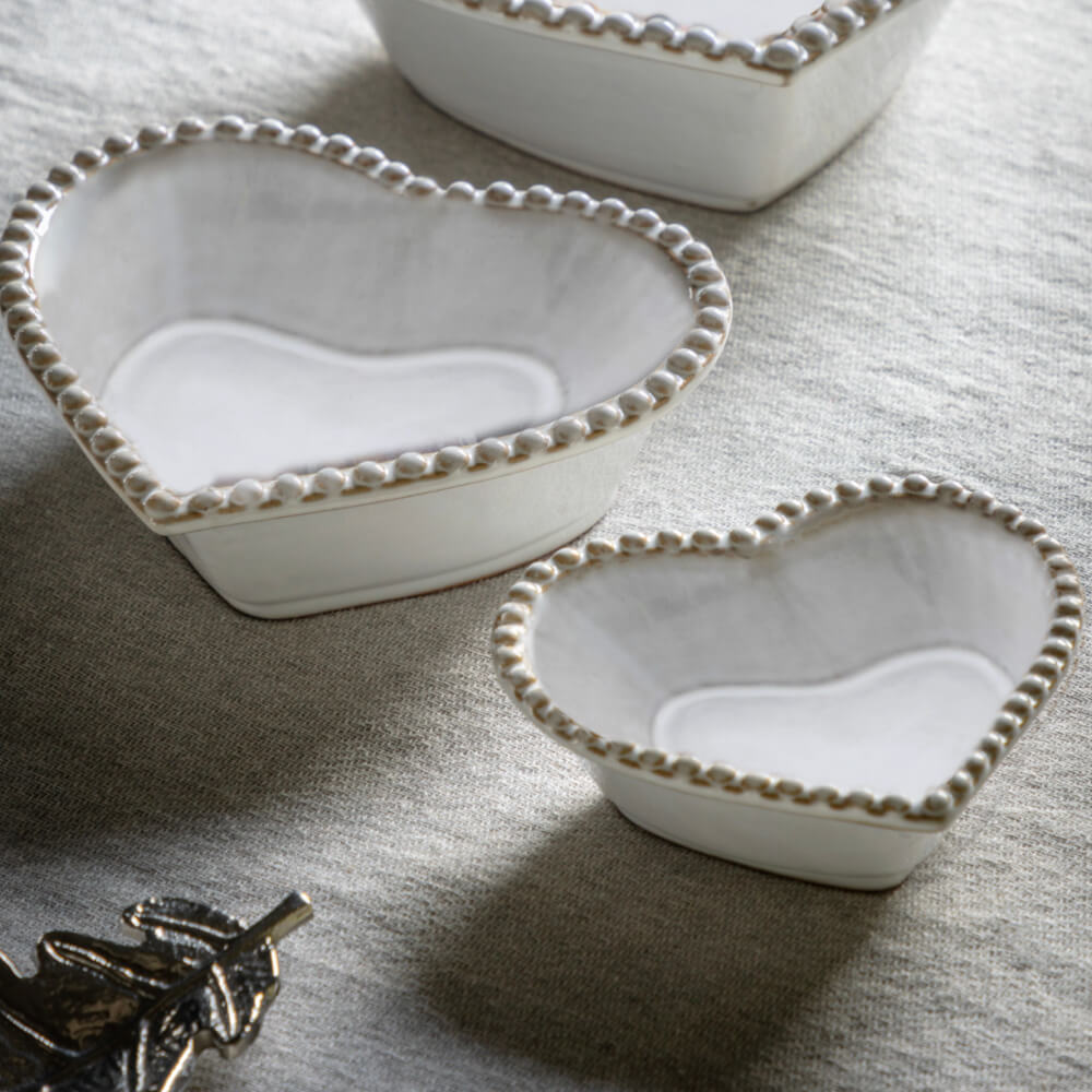 Beaded Ceramic Heart Bowl Set of 3