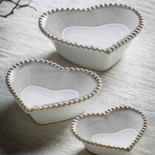 Beaded Ceramic Heart Bowl Set of 3