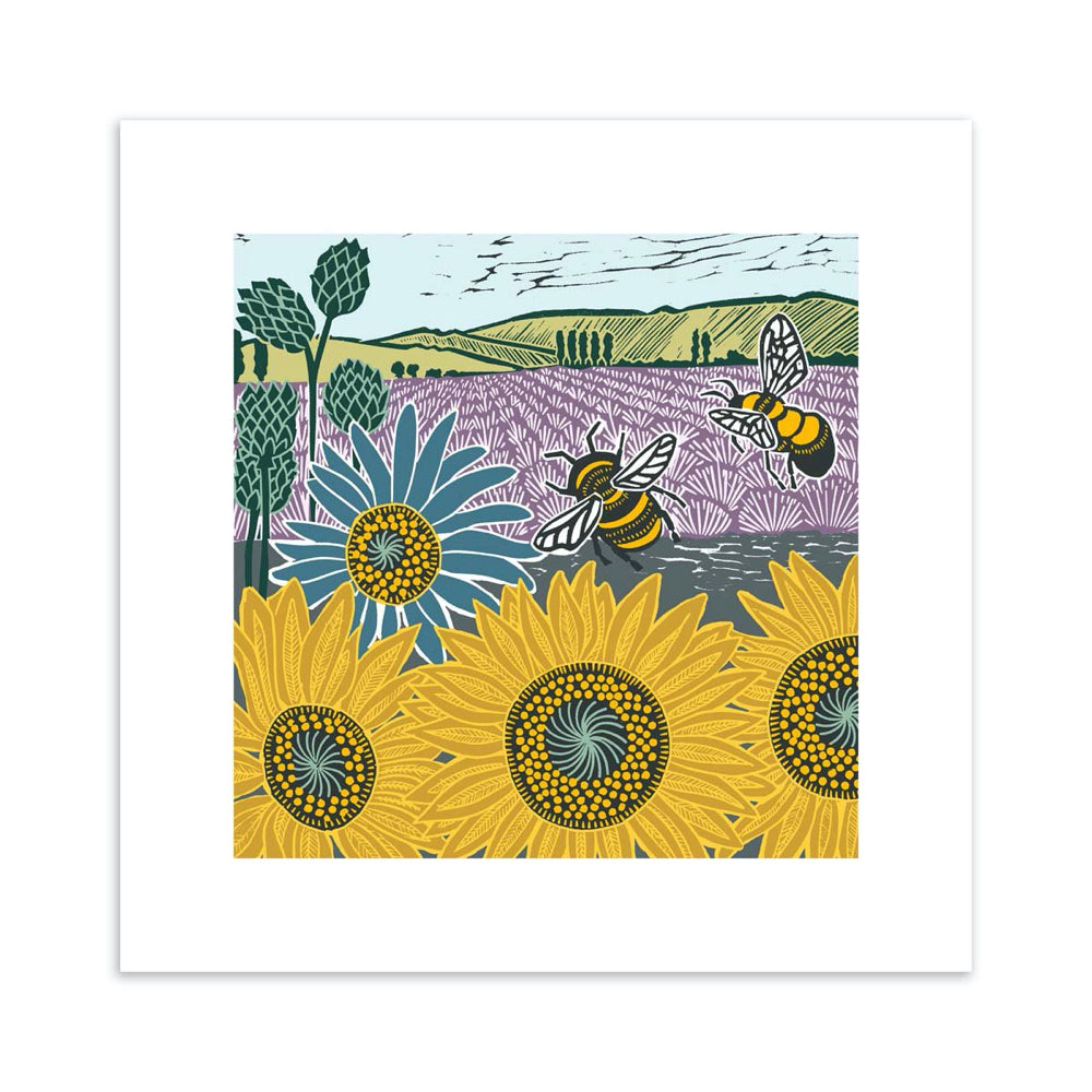 Bees & Sunflowers Framed Print by Katie Heiss | Red Lobster Gallery | Sheringham 