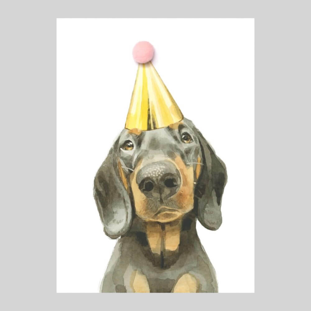 Black & Tan Dachshund Pompom Card