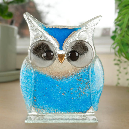 Blue Fused Glass Owl