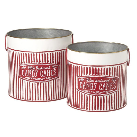 Candy Cane Metal Bucket | Set of 2