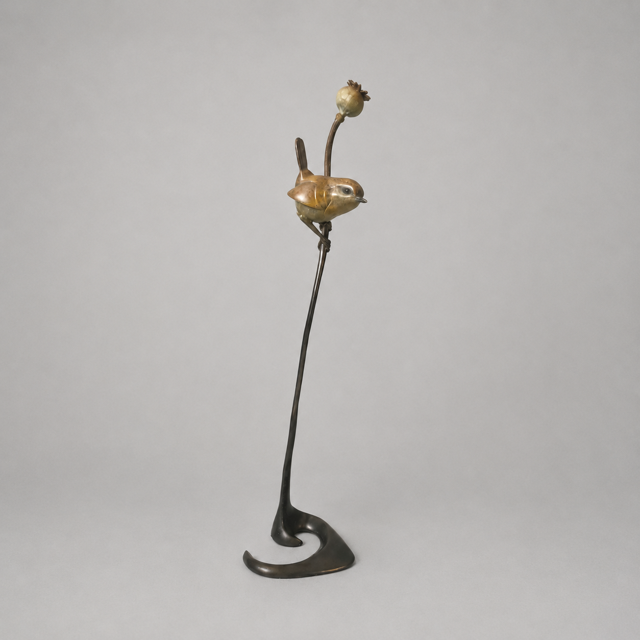 Wren on a Poppy Bronze Sculpture by David Meredith – Limited Edition