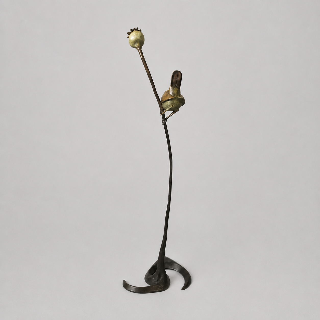 Wren on a Poppy Bronze Sculpture by David Meredith – Limited Edition