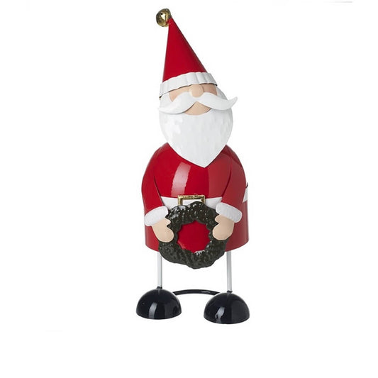 Tall Metal Santa with Green Wreath