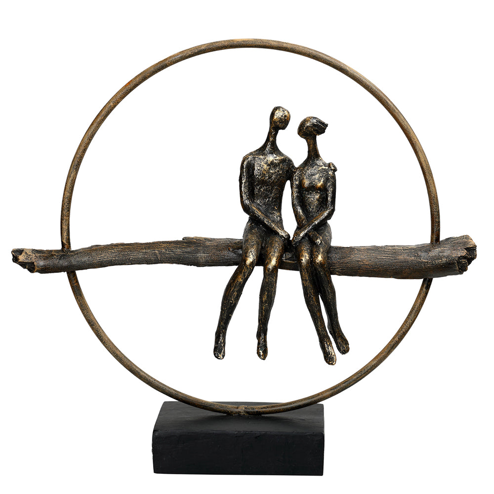 Circle of Life Couple Sculpture in patinated bronze on black base for mantel or shelf display