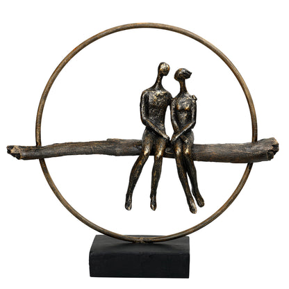 Circle of Life Couple Sculpture in patinated bronze on black base for mantel or shelf display