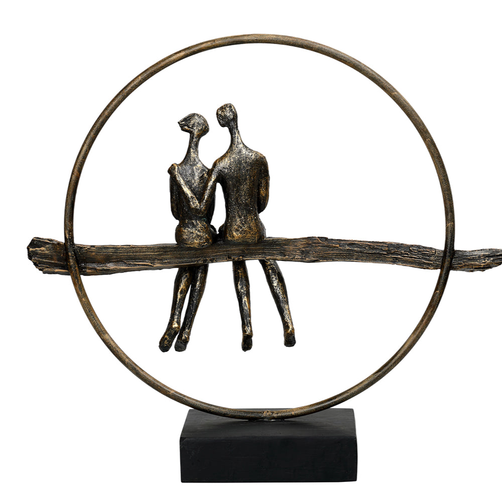 Circle of Life Couple Sculpture in patinated bronze on black base for mantel or shelf display