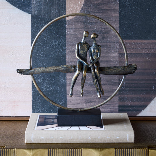 Circle of Life Couple Sculpture in patinated bronze on black base for mantel or shelf display