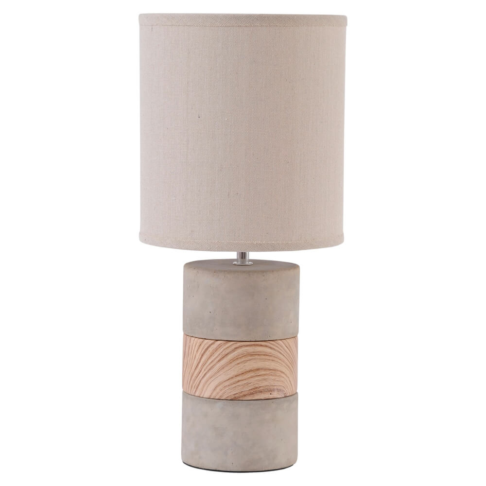 Concrete and Wood Table Lamp with Natural Shade
