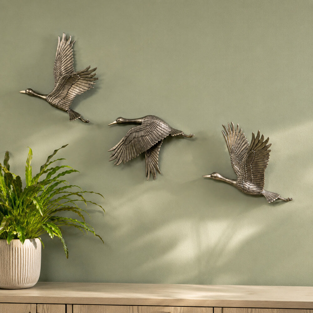 Crane Trio Antique Gold Metal Wall Art