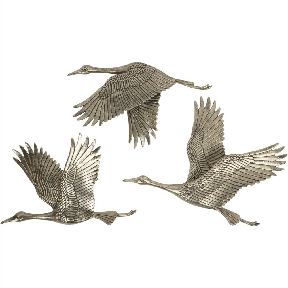 Crane Trio Antique Gold Metal Wall Art