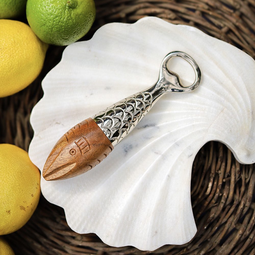Fish Bottle Opener with Wooden Lemon Reamer