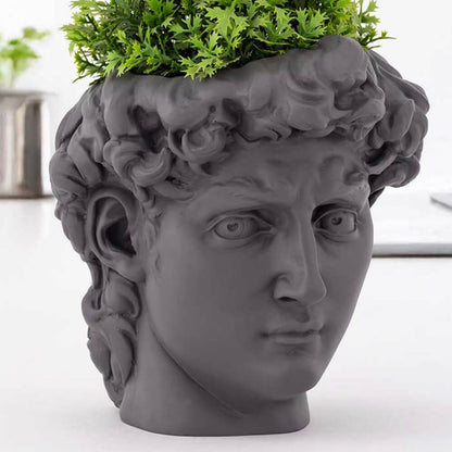 David standing sill planter in cool grey with herbs and succulents, sculptural stone-effect planter for window sills and shelves