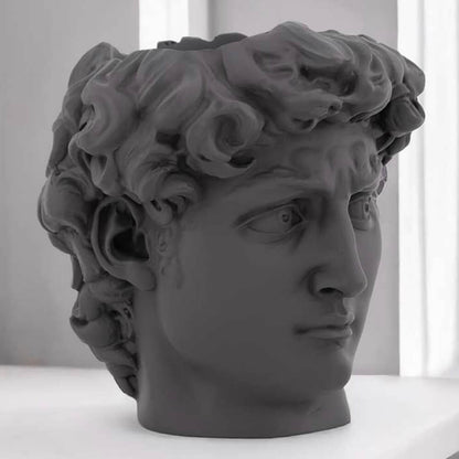 David standing sill planter in cool grey with herbs and succulents, sculptural stone-effect planter for window sills and shelves