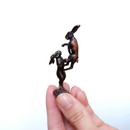 Bonsai Bronze Hares Boxing