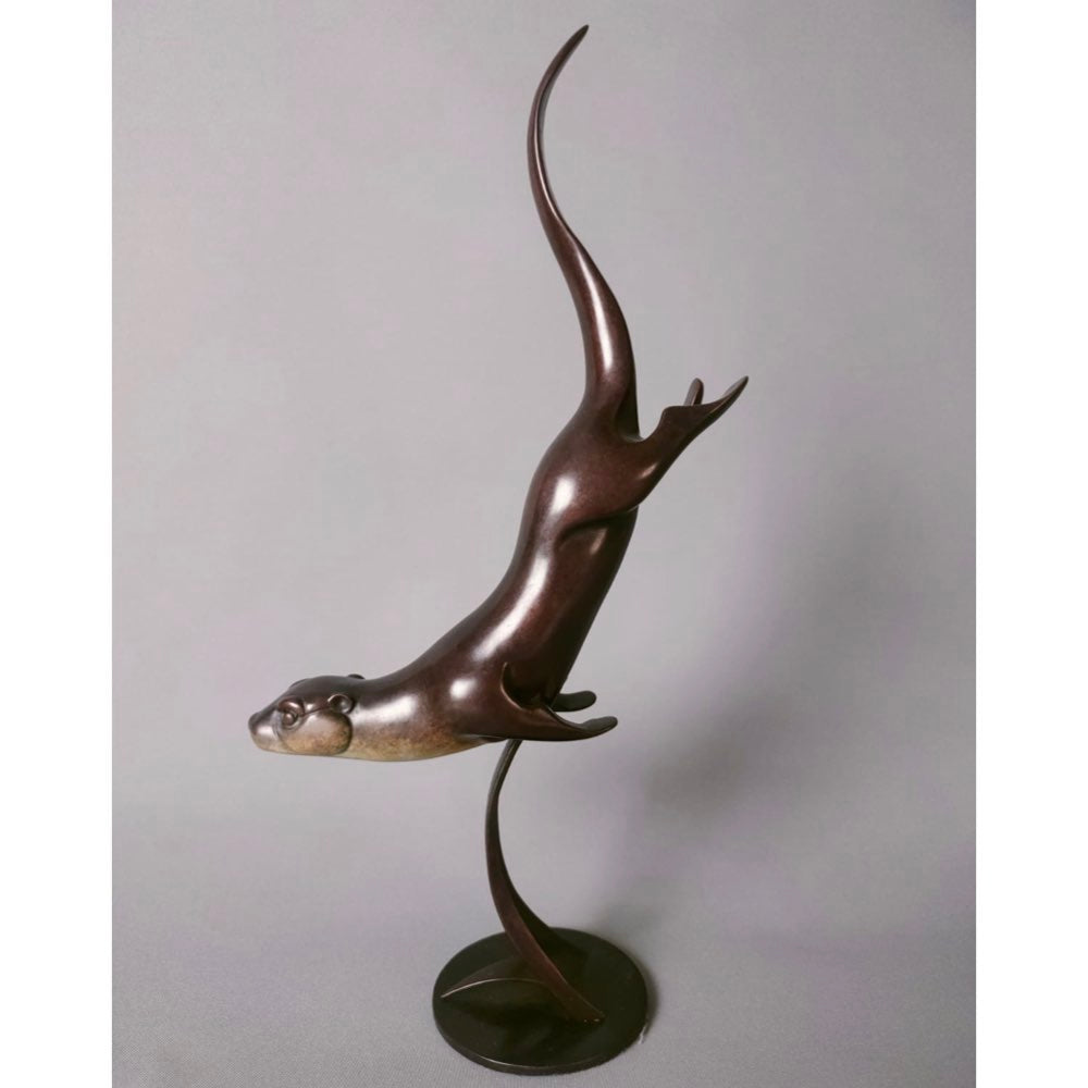 Swiming Otter Bronze Sculpture by David Meredith – Limited Edition