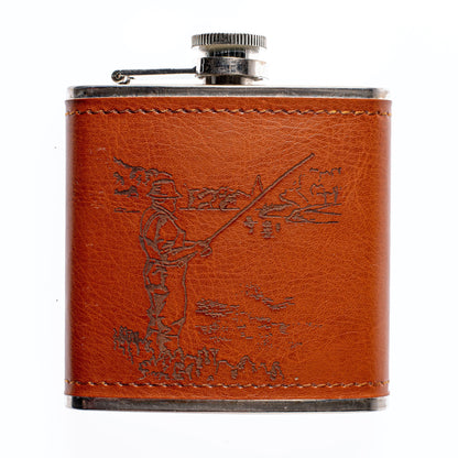 Fishing Leather Hip Flask