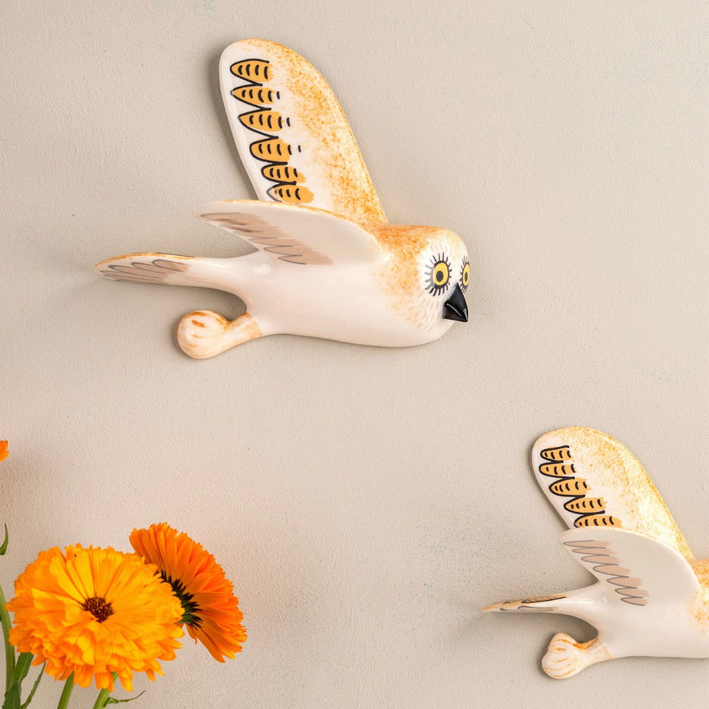 Ceramic Burnt Orange Owl Wall Set
