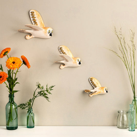Ceramic Burnt Orange Owl Wall Set