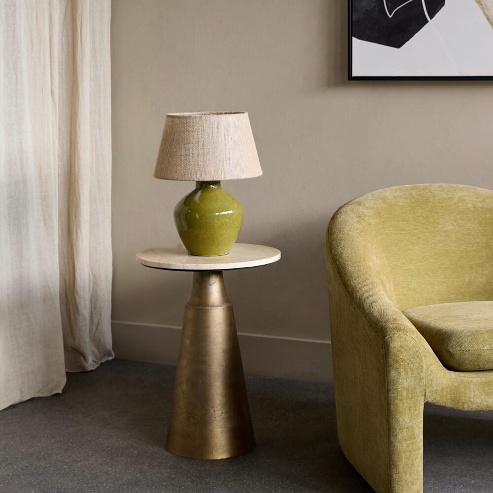 Moss Green Ceramic Table Lamp with Hessian Shade