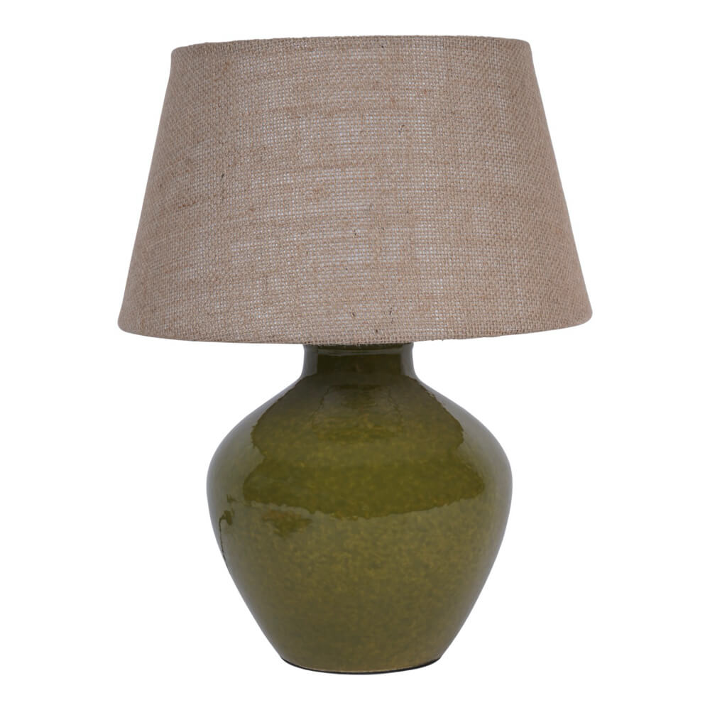 Moss Green Ceramic Table Lamp with Hessian Shade