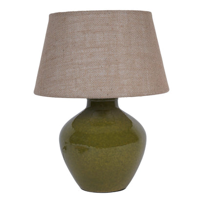 Moss Green Ceramic Table Lamp with Hessian Shade