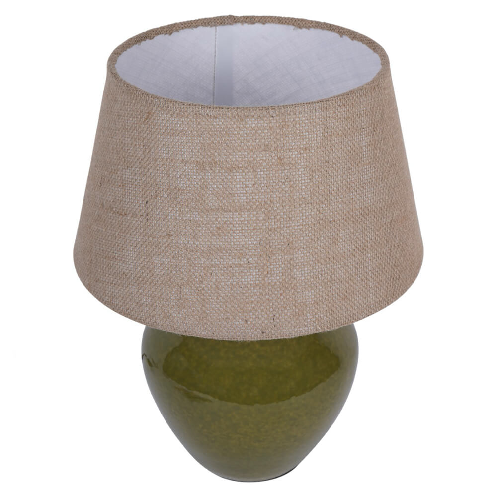 Moss Green Ceramic Table Lamp with Hessian Shade