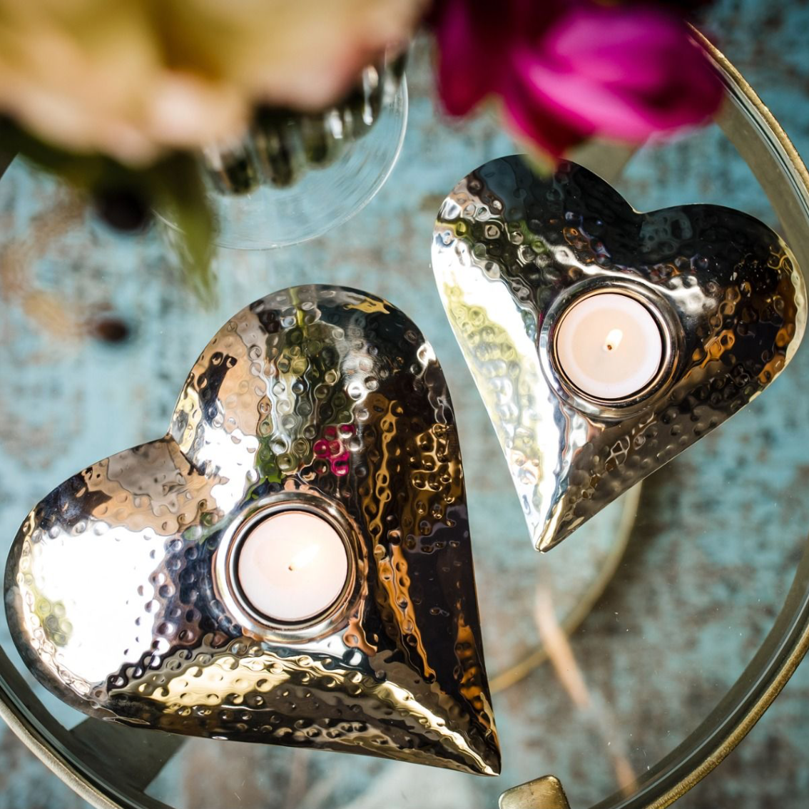 Hammered Heart Tealight Holder