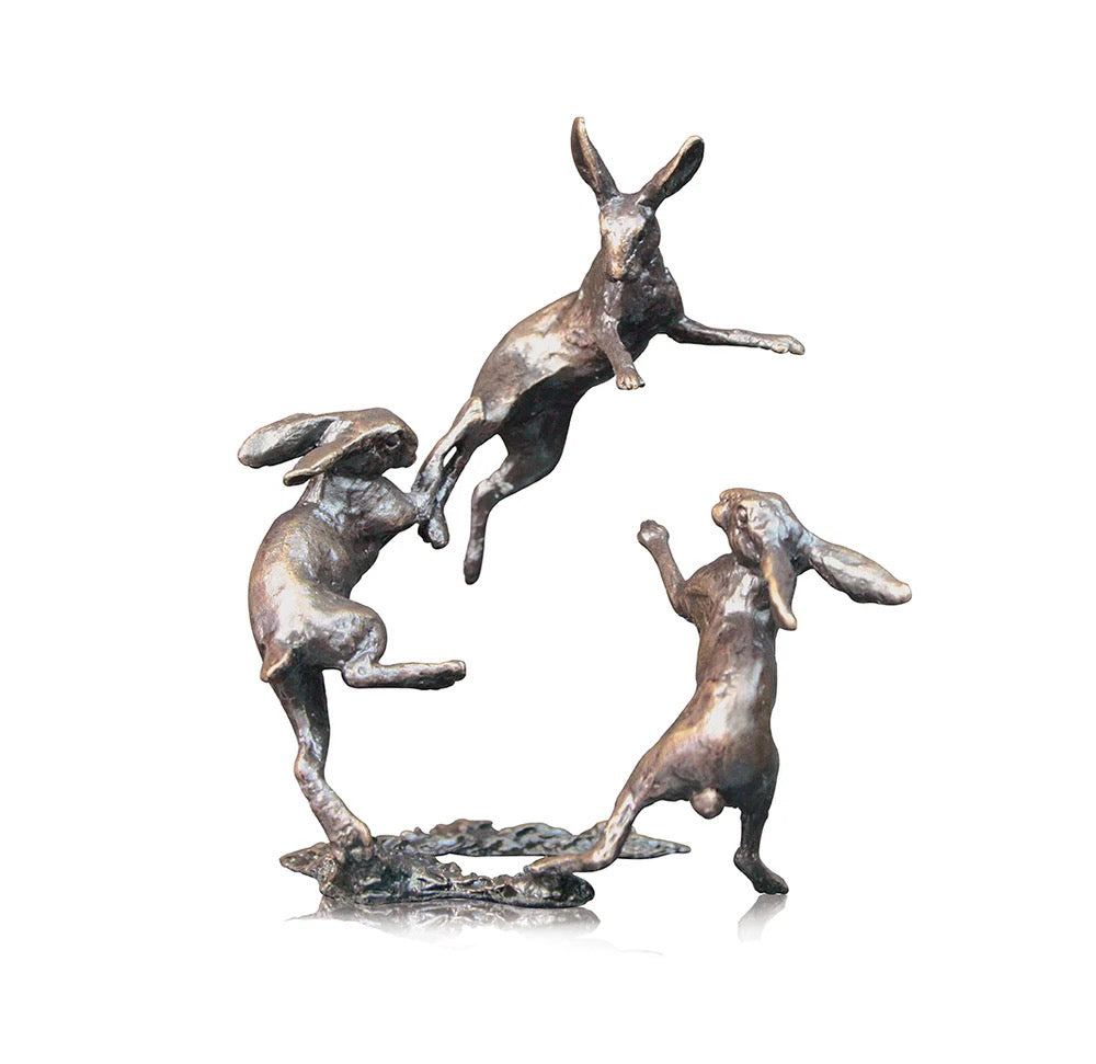 Miniature Bronze Hares Dancing